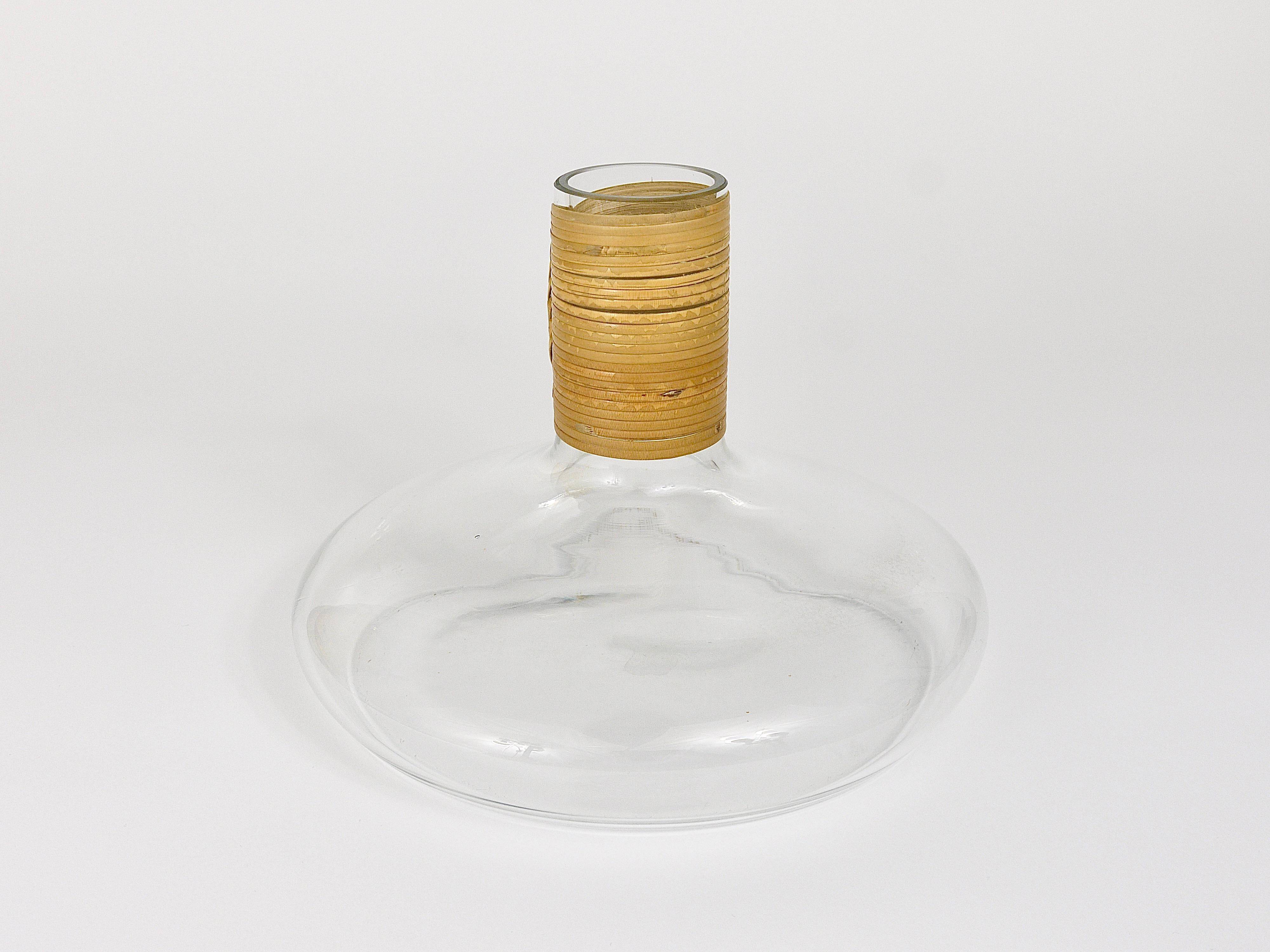 Vase or decanter by Carl Aubock with wicker top, mid-century, Austria, 1950s.