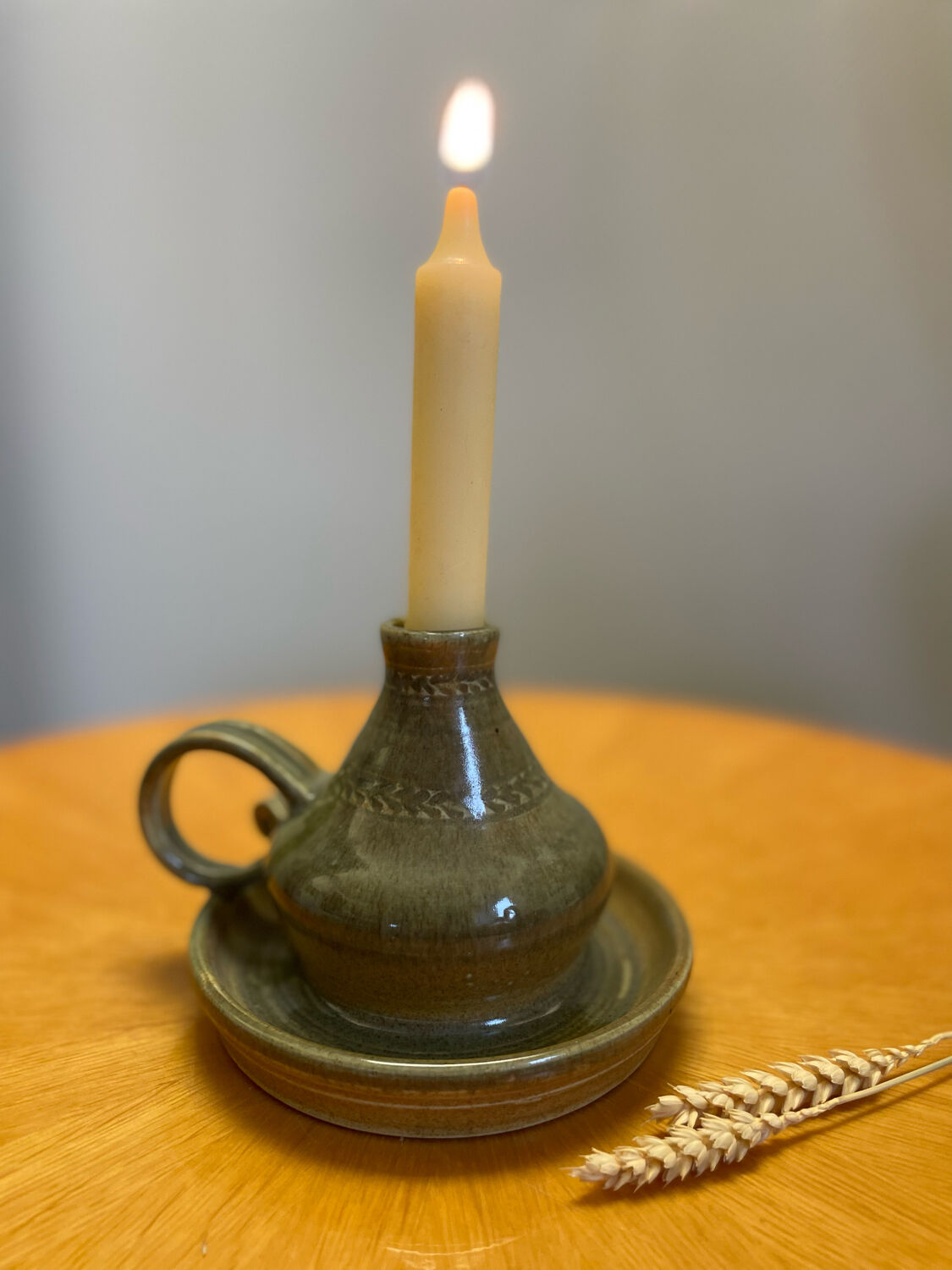 Pair of vintage glazed stoneware candle holders