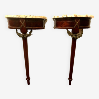 Pair of Louis XVI style mahogany consoles, 20th century
