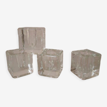 Set of 4 small cubic glass candle holders
