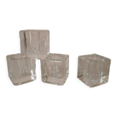 Set of 4 small cubic glass candle holders