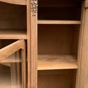 Asymmetrical Art Deco glass-fronted Parisian wardrobe in raw oak, 1930.