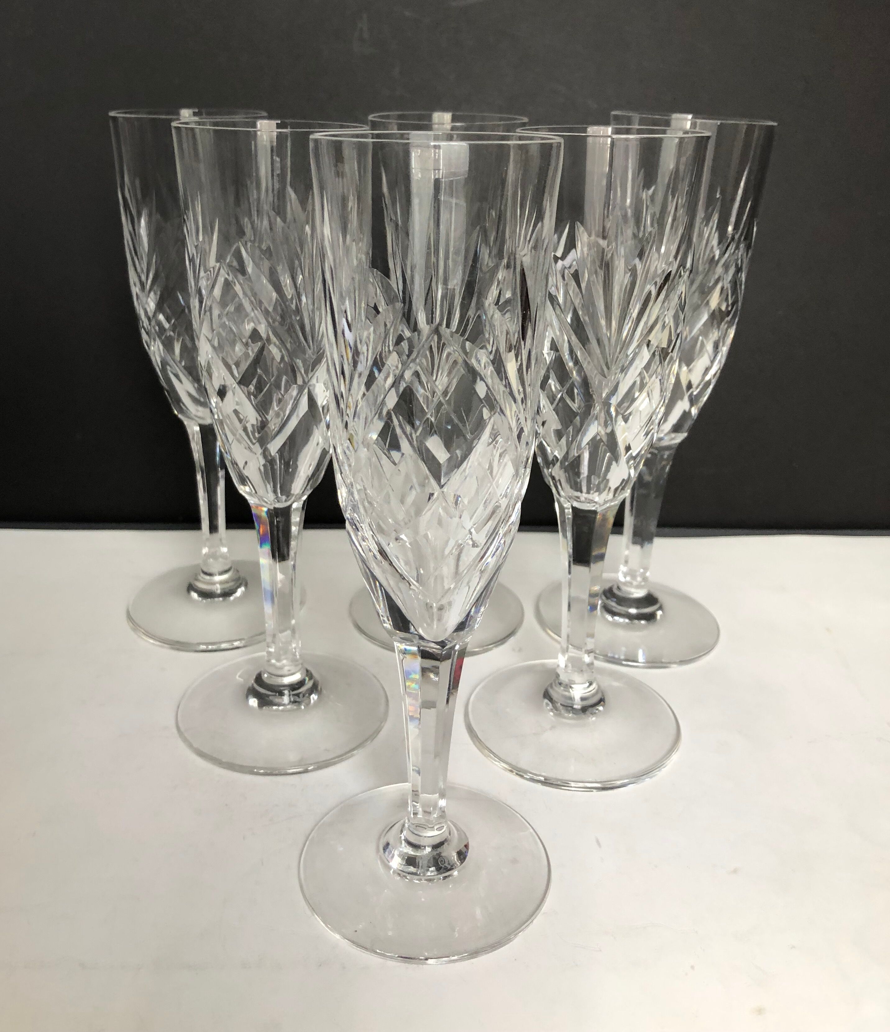 6 Champagne flutes in cut crystal of Saint Louis chantilly model