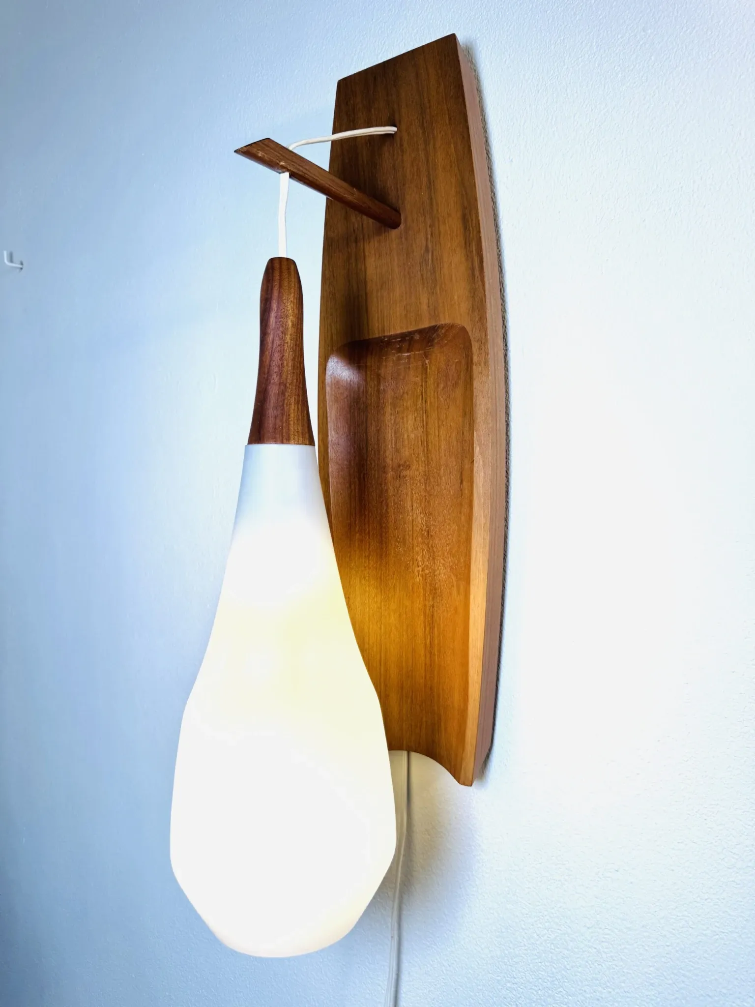 Floating Wall Lamp In Wood & Matt Opal Glass By Philips, The Netherlands, 1950S