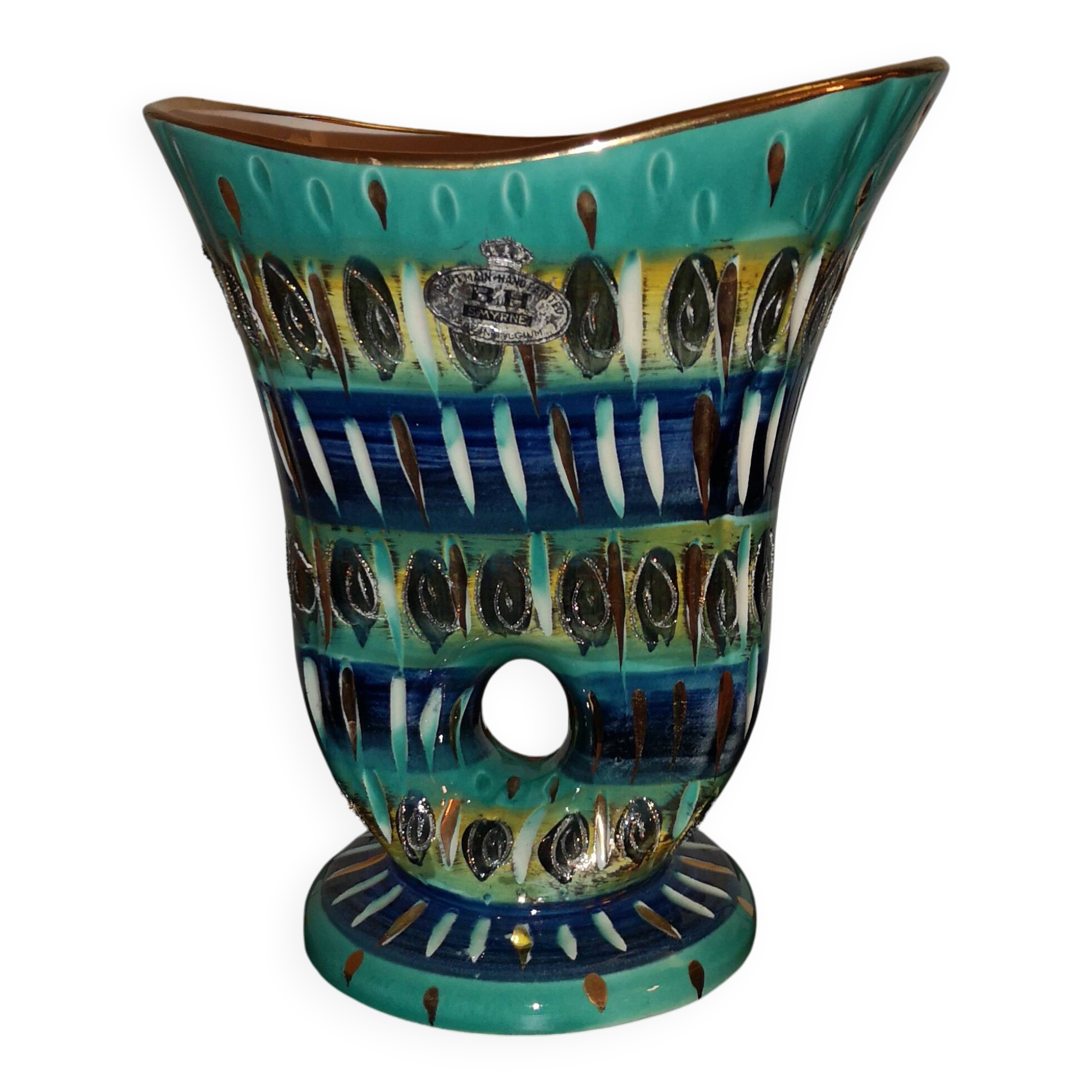 large sculptural vase "with hole" by Hubert Bequet – Smyrna decor – 1950s/60s