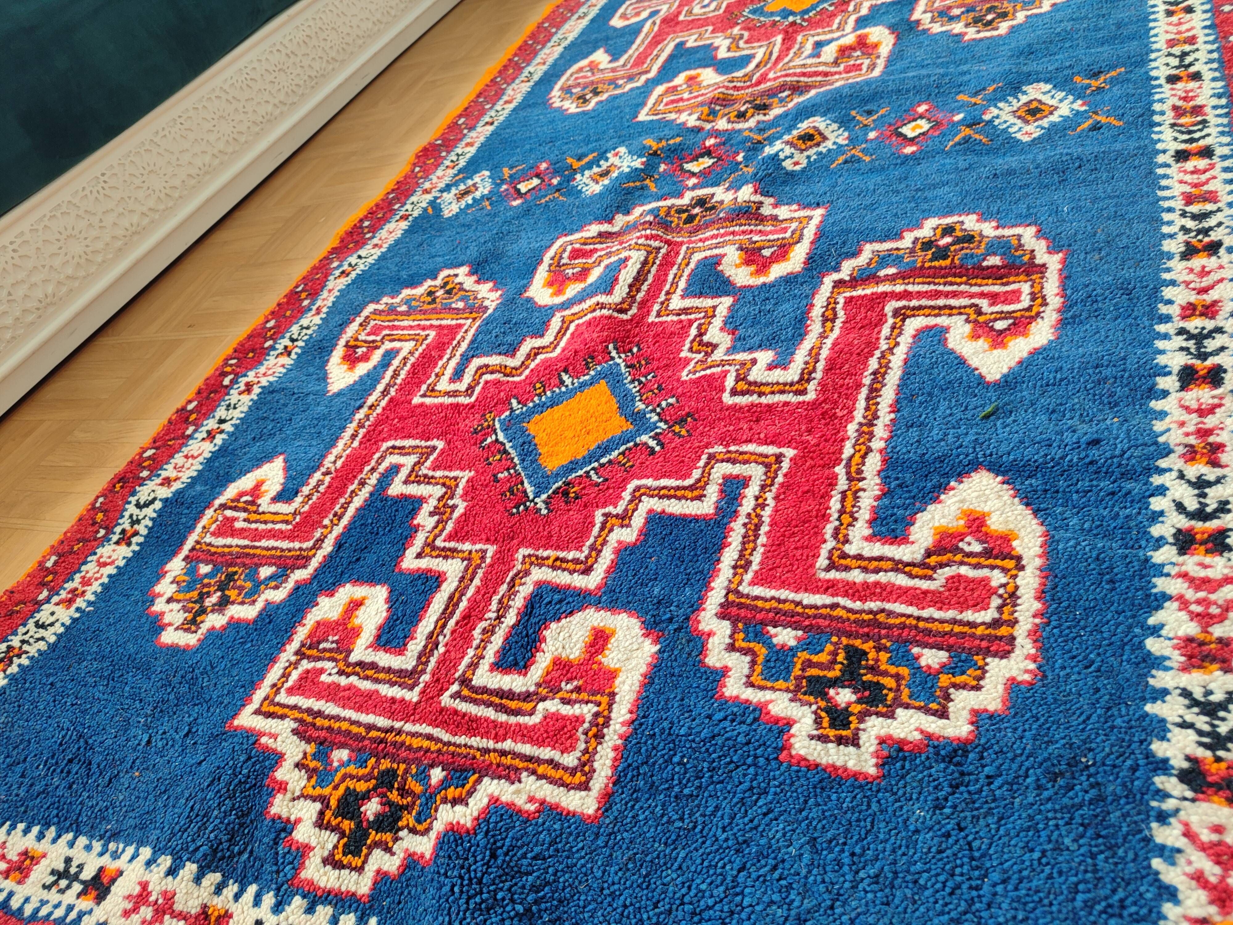 Handmade Berber Rug Blue Majorelle & Red - 112 x 200 cm