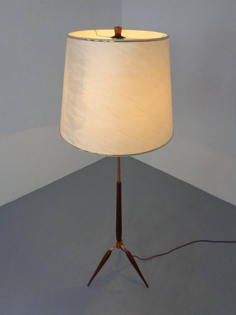 Tripod Teak & Copper Floor Lamp from Fog & Mørup, 1960s
