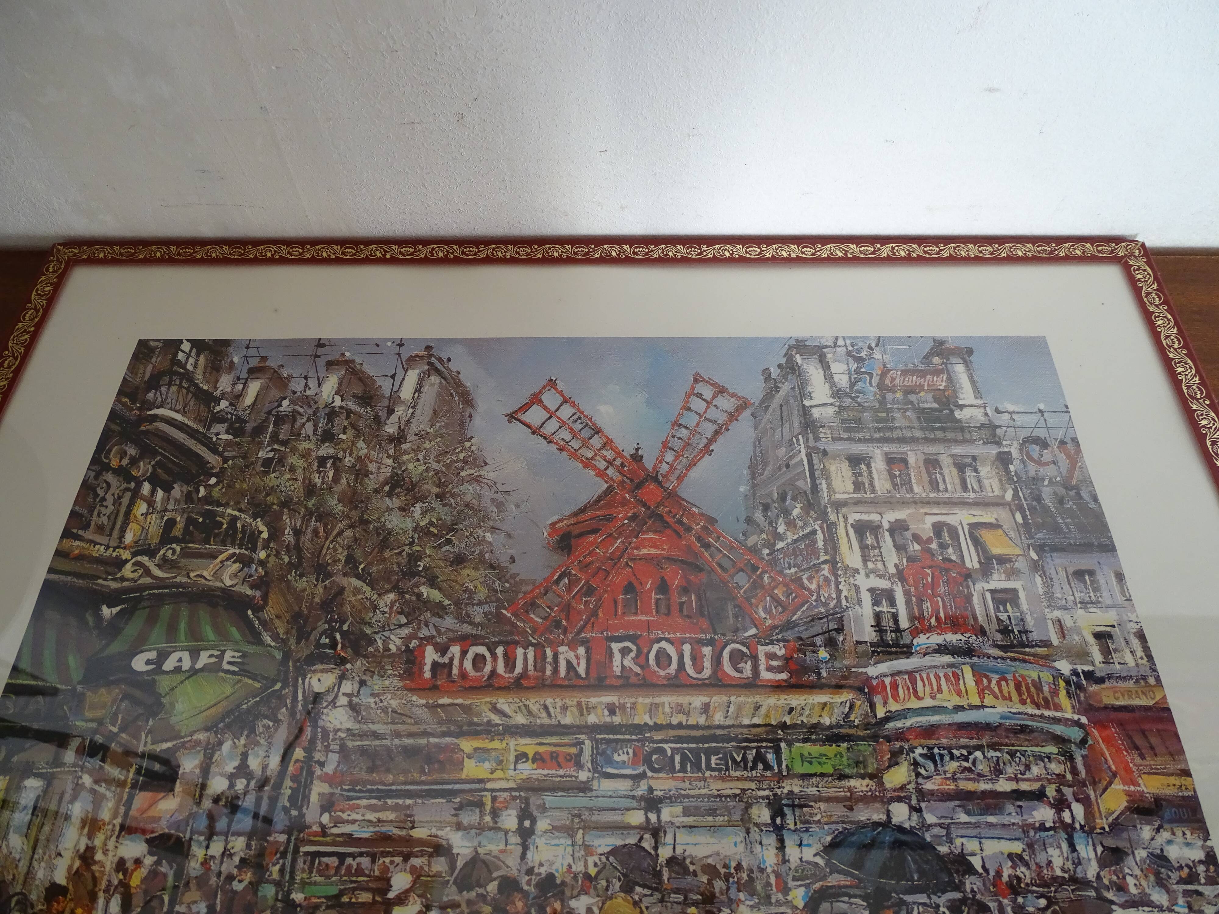 Lithograph Paris Moulin Rouge framed old