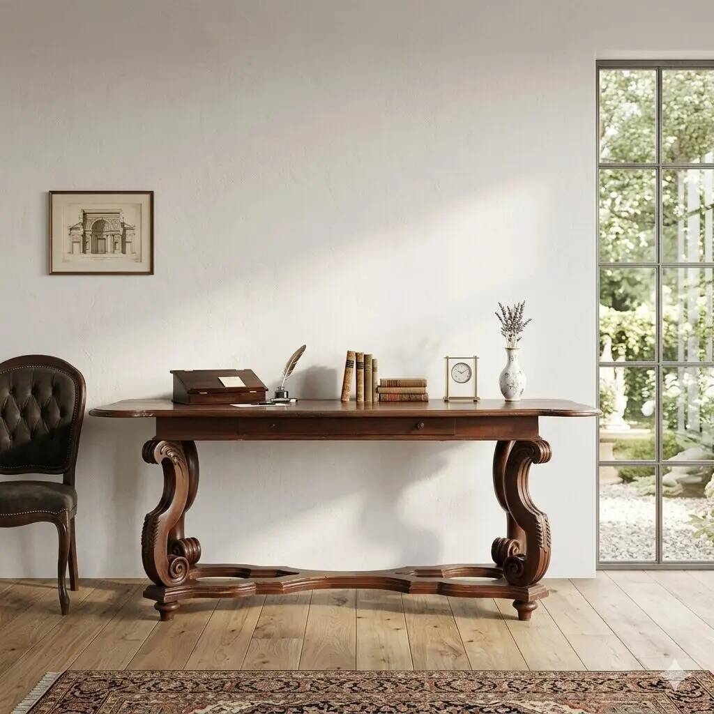 Antique poplar desk with a small drawer, Italy, early 20th century.