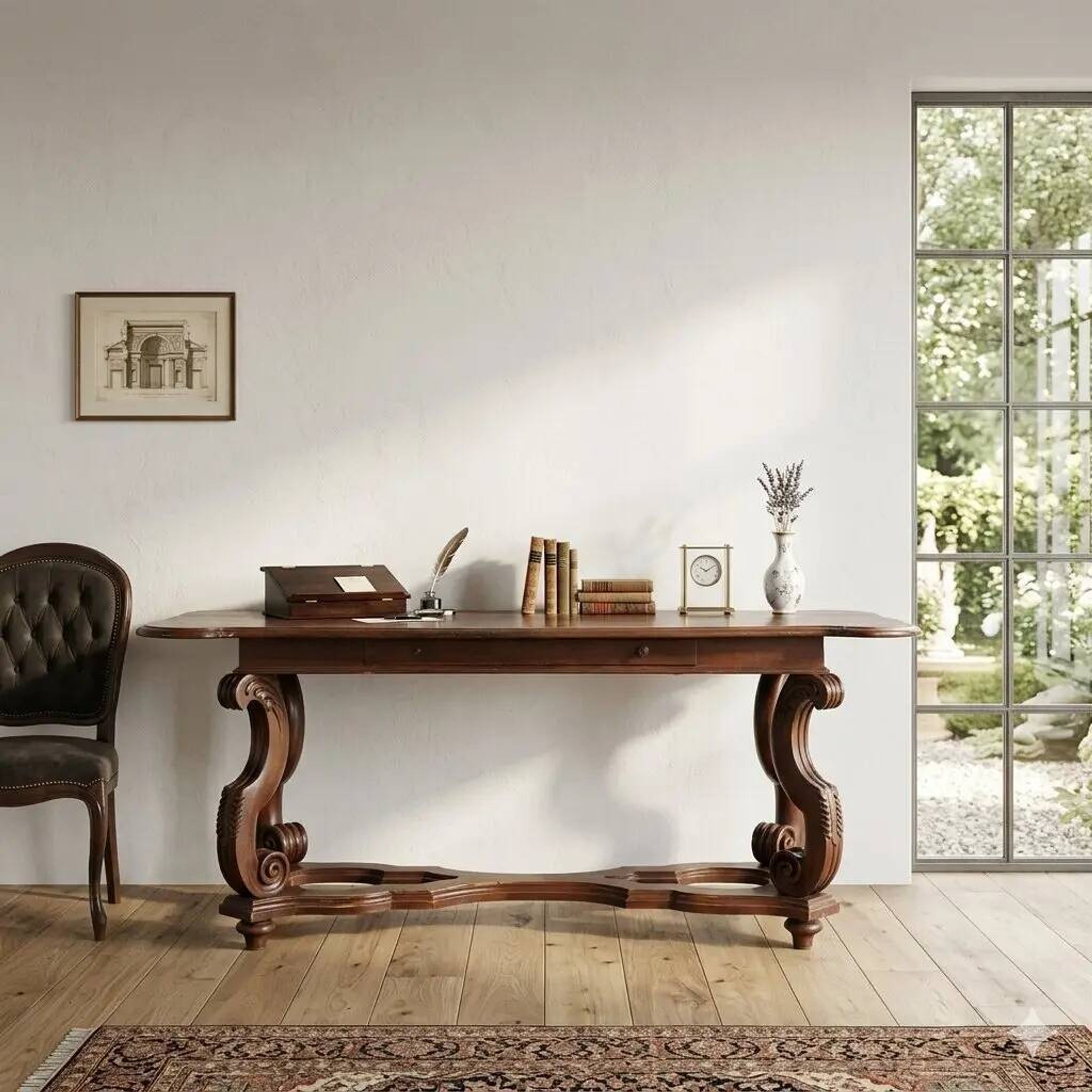 Antique poplar desk with a small drawer, Italy, early 20th century.