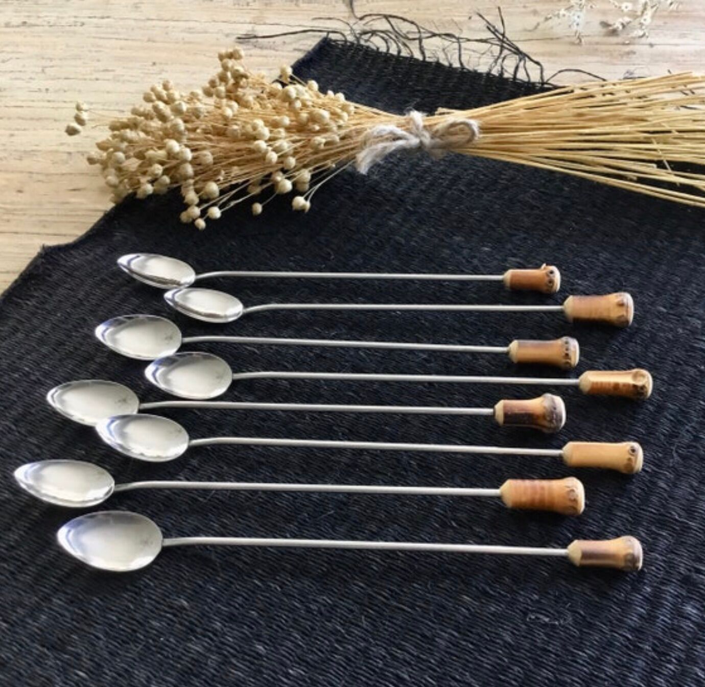 8 vintage bamboo cocktail spoons