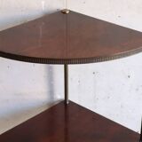 Corner shelf on foot in vintage wood and brass
