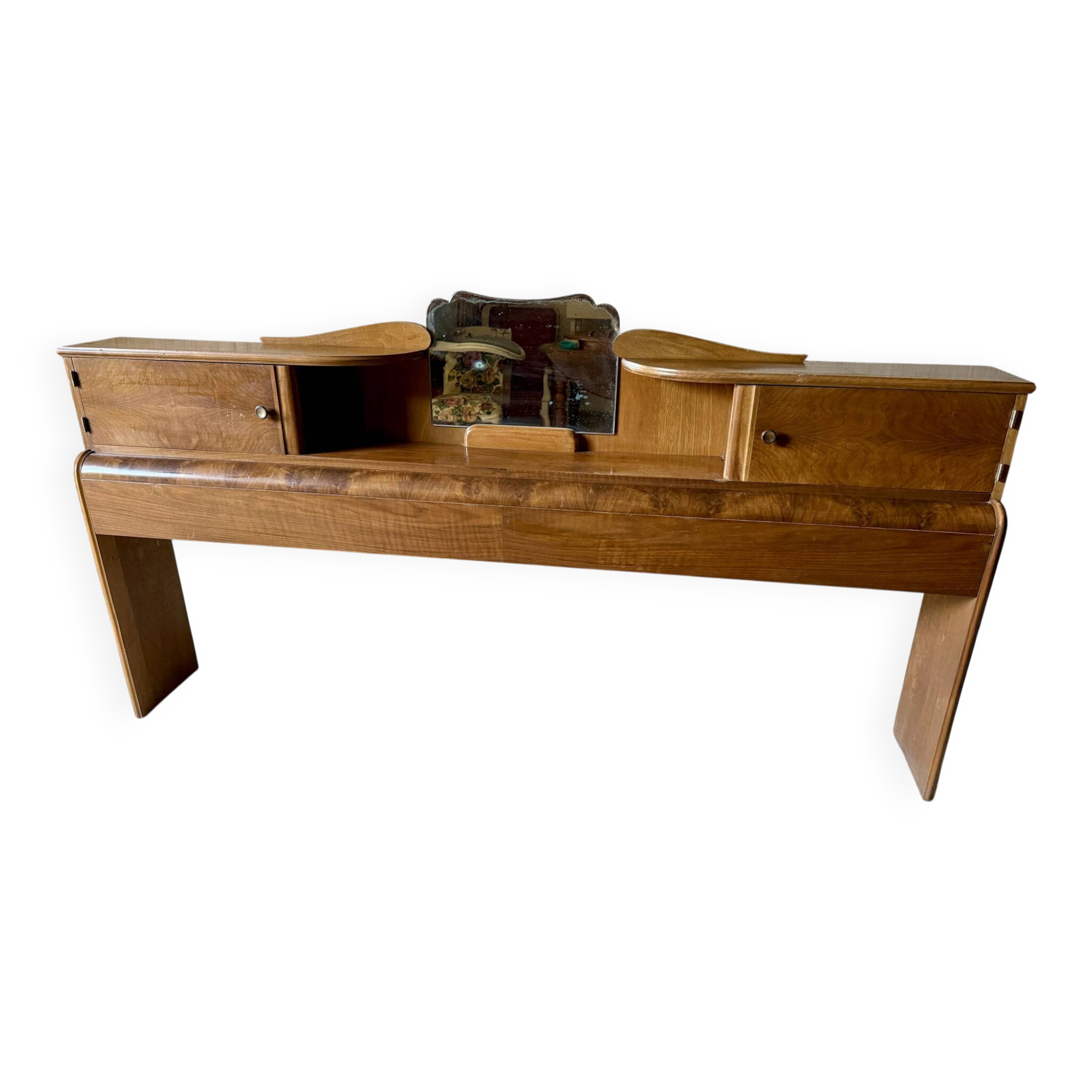 Superb antique/vintage headboard (Art Deco style) walnut burl.