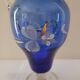 Ewer/pitcher, cobalt blue glass, enameled with flowers, 1950s-60s