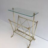 Porte-revues de style néoclassique en laiton et tablette en verre de la Maison Jansen