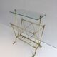 Neoclassical style magazine rack in brass with glass shelf by Maison Jansen
