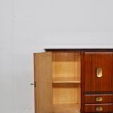 Mahogany pear tree, brass & glass top drawers sideboard from f.lli rigamonti desio, milan, 1940s