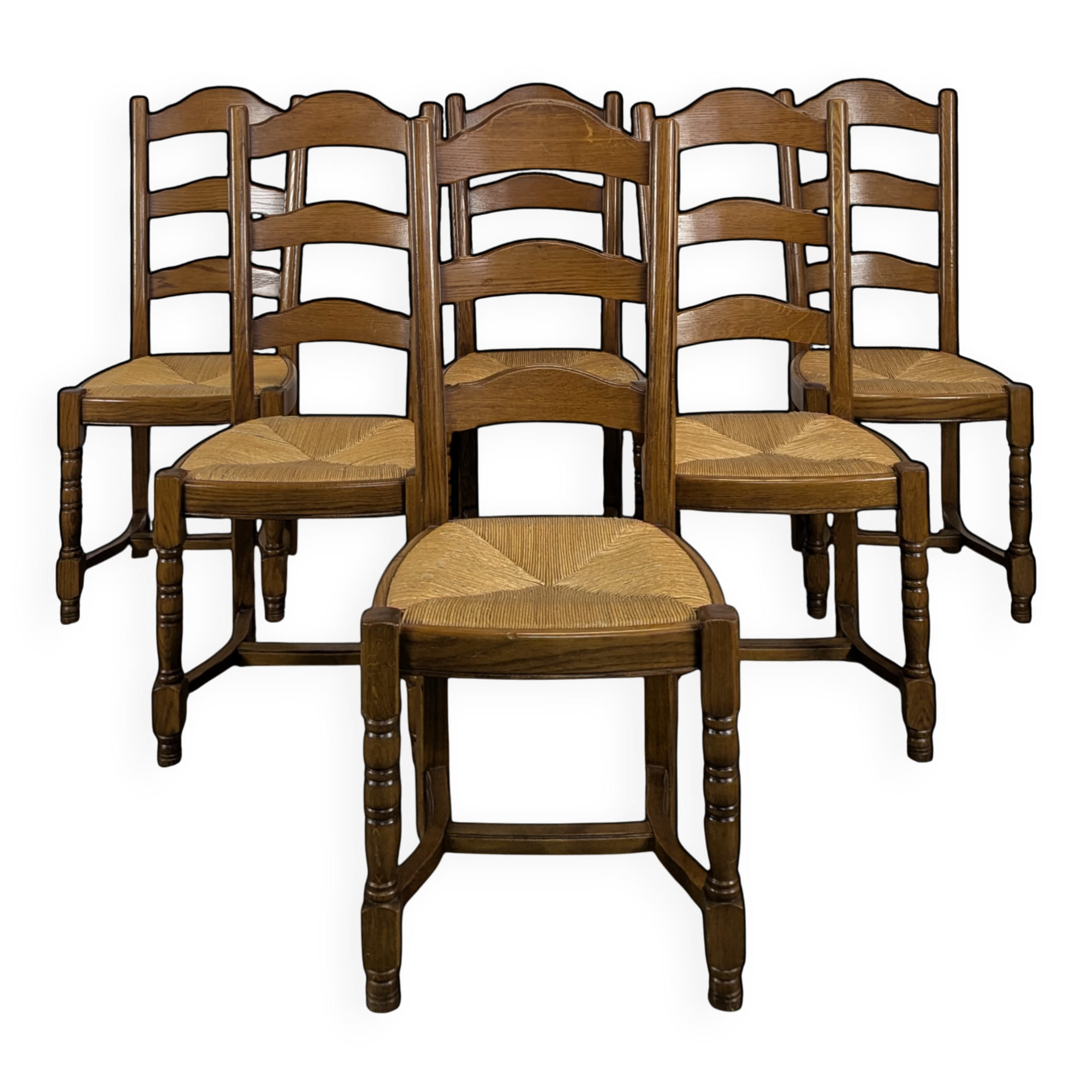 Set of 6 straw-seated chairs