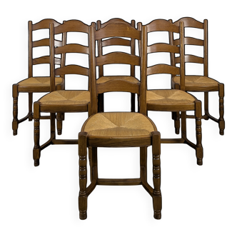 Set of 6 straw-seated chairs