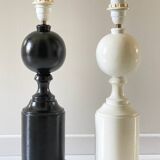 Duo vintage black and white wooden lamp bases