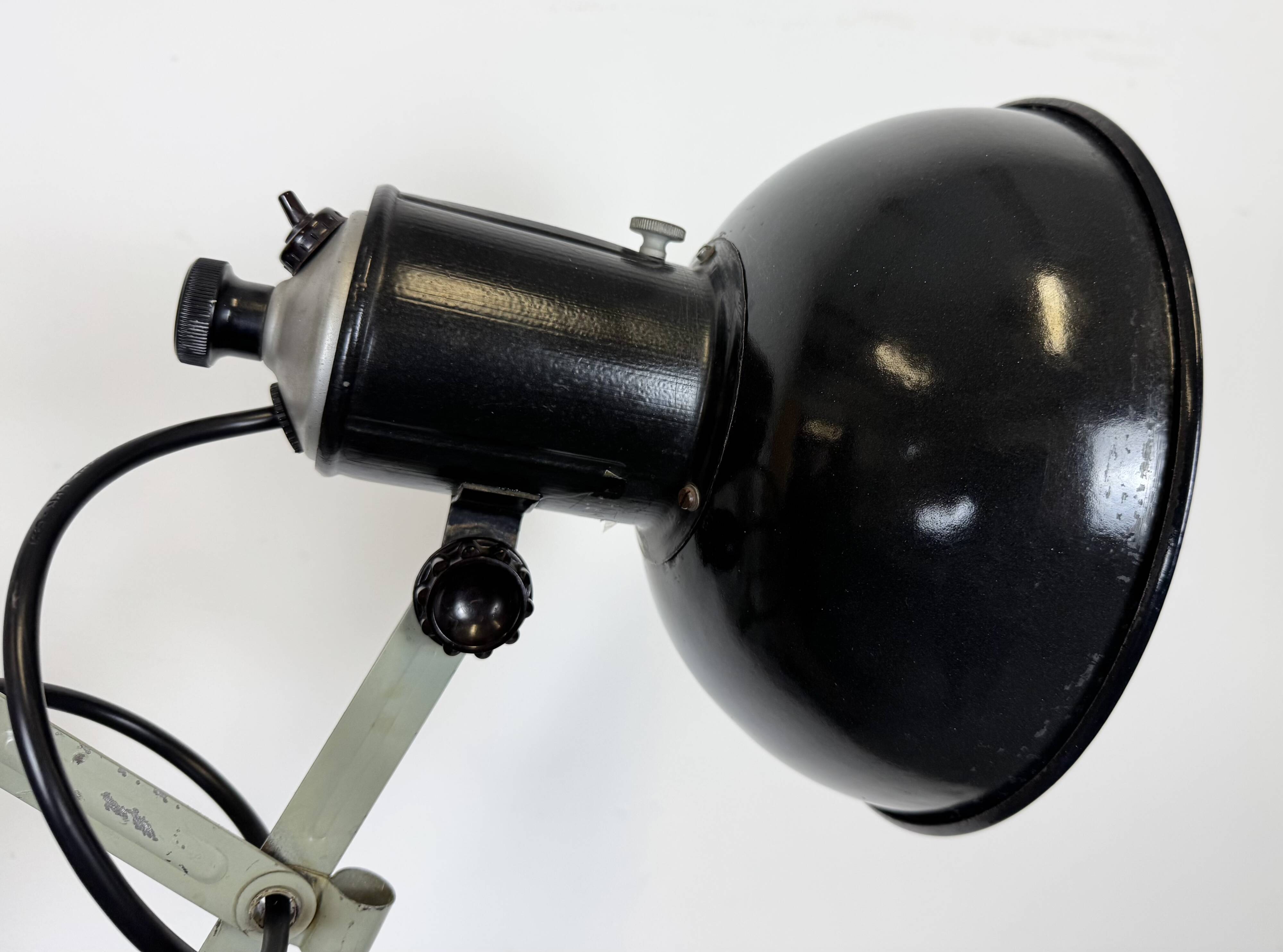 Industrial Black Enamel Scissor Wall Lamp, 1950s