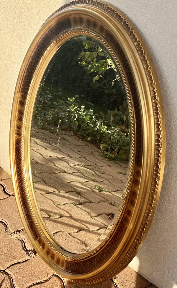 Miroir ovale feuille d'or -Style Empire - Très bon état