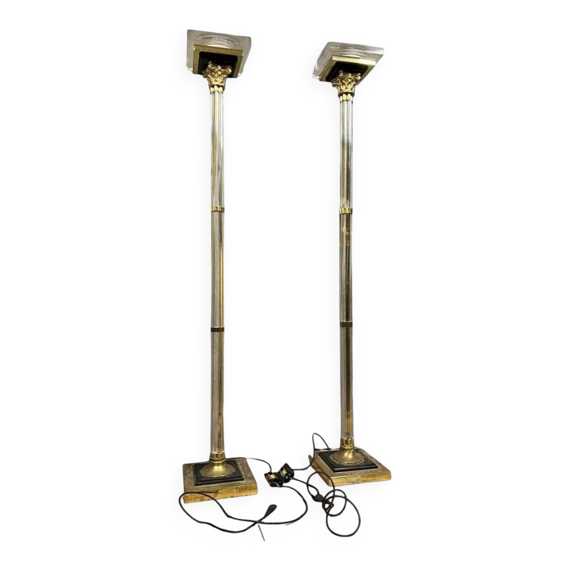 Maison Roméo: pair of large columnar floor lamps circa 1970