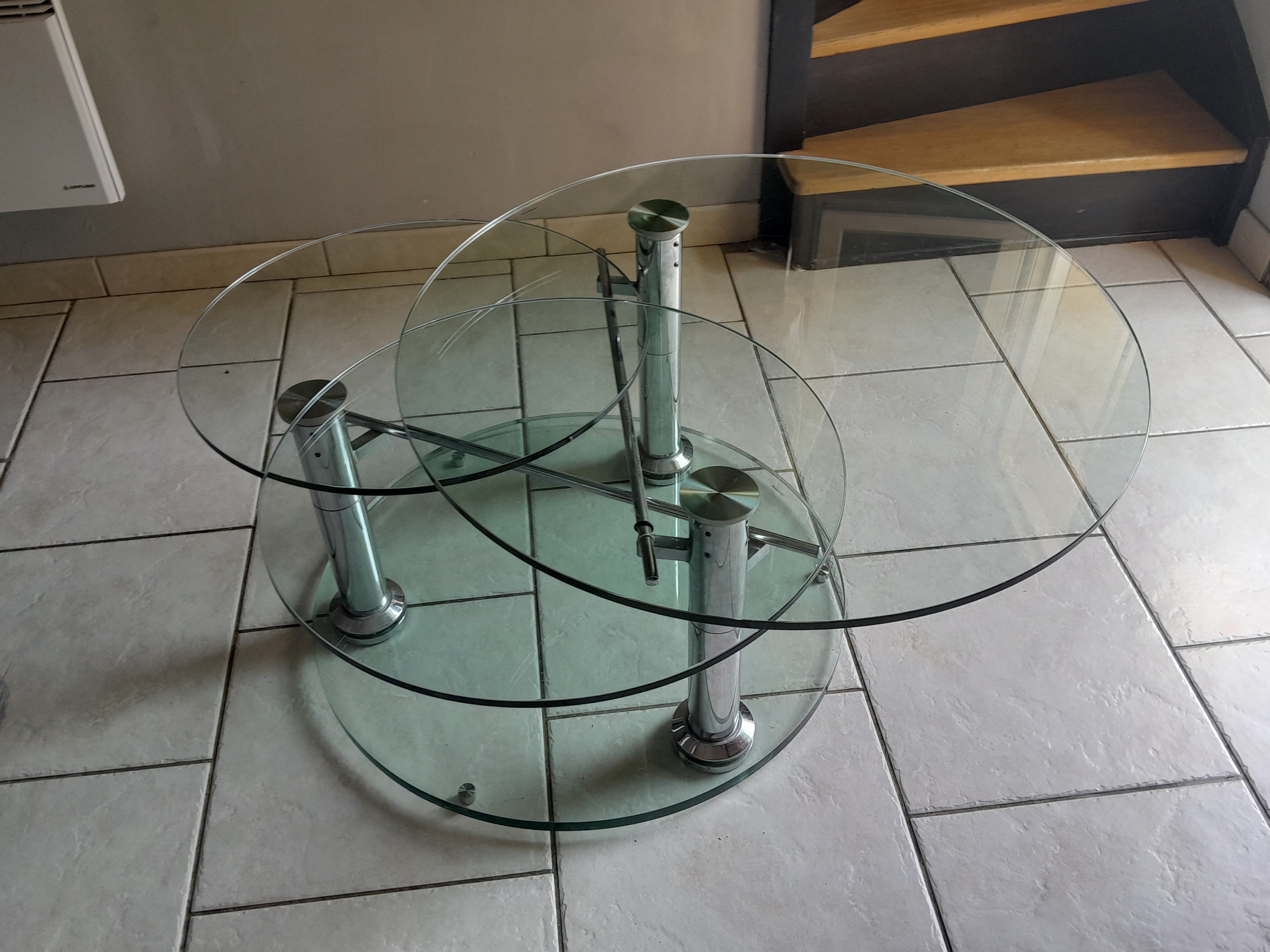 Vintage 80s 3-tier removable tempered glass coffee table