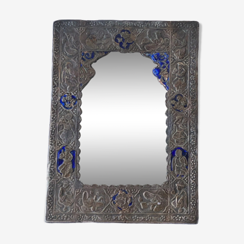 Persian mirror in repoussé silver leaf, 22x16 cm
