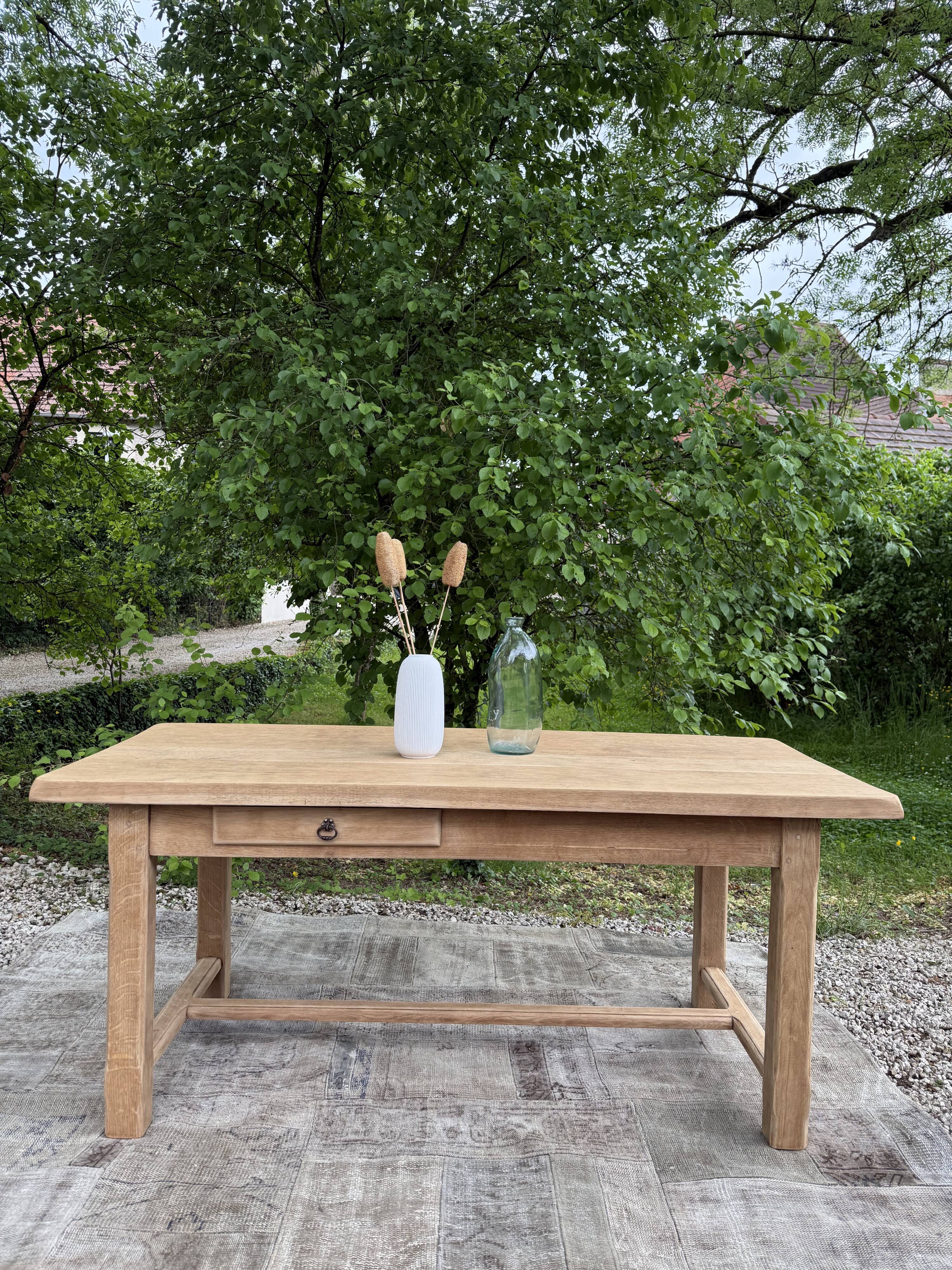 Table de ferme rénové 180cm double tiroir