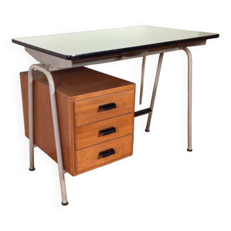 Bureau industriel vintage avec plateau et tiroirs en formica