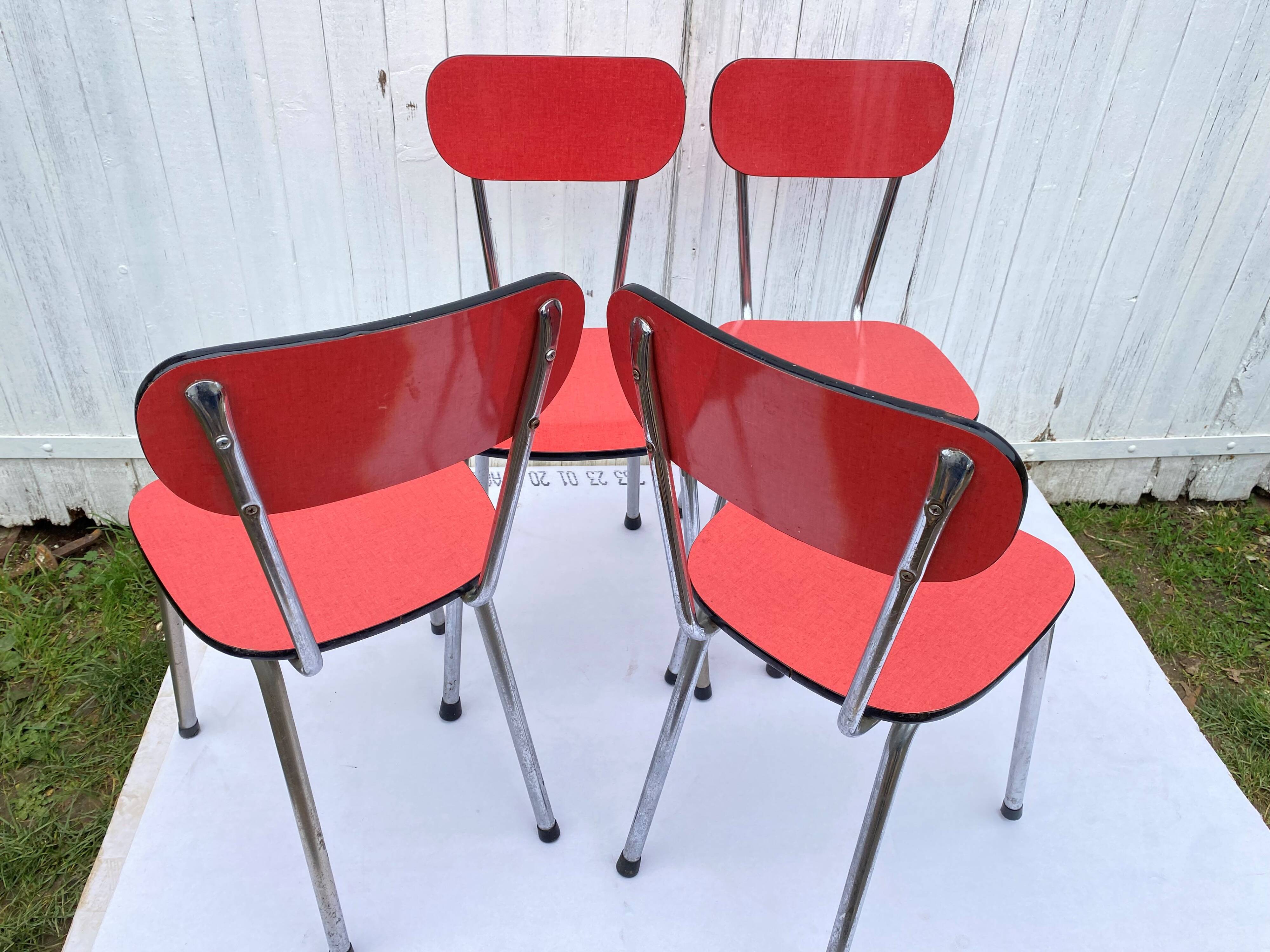 Set of 4 vintage chairs in pop red formica 1960s