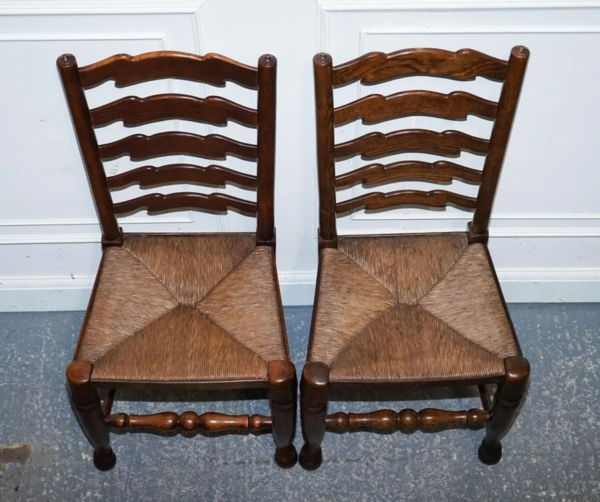 Antique Rush Seat Dining Chairs, England, 1910s, Set of 6