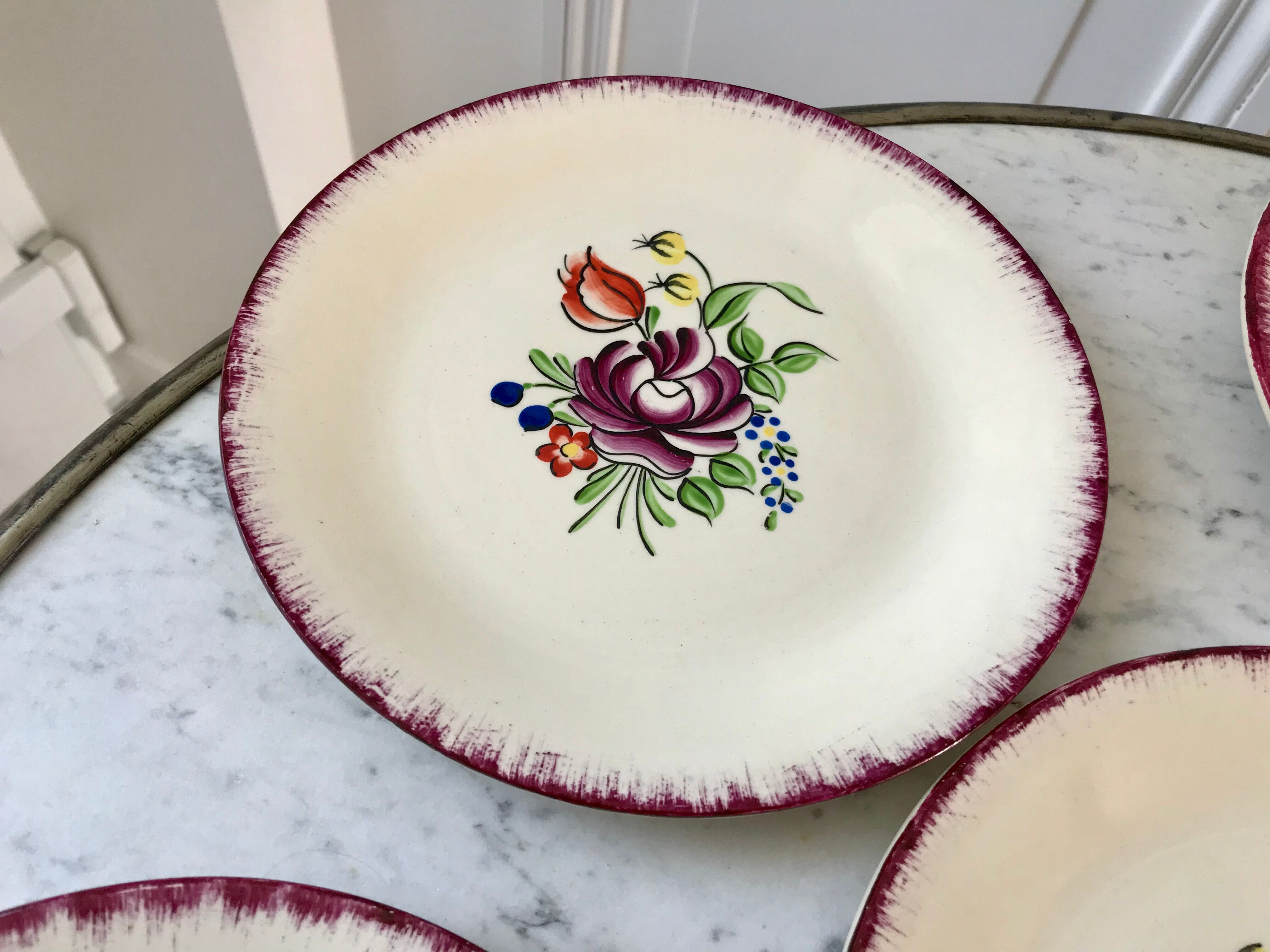 Set of 6 dessert plates Moulin des Loups Orchies 30s