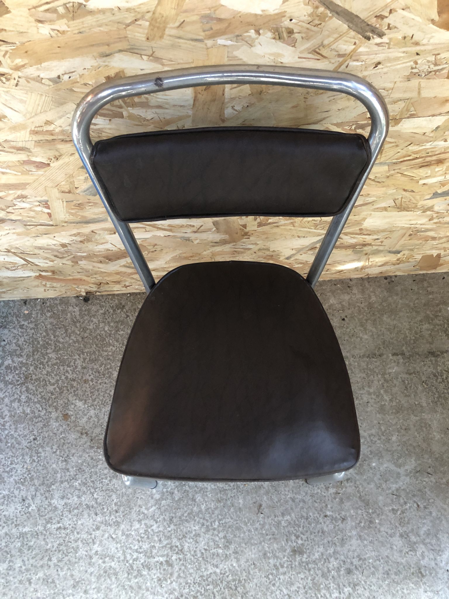 Old chair metal chrome & skaï brown 70s vintage