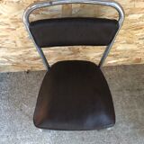 Old chair metal chrome & skaï brown 70s vintage