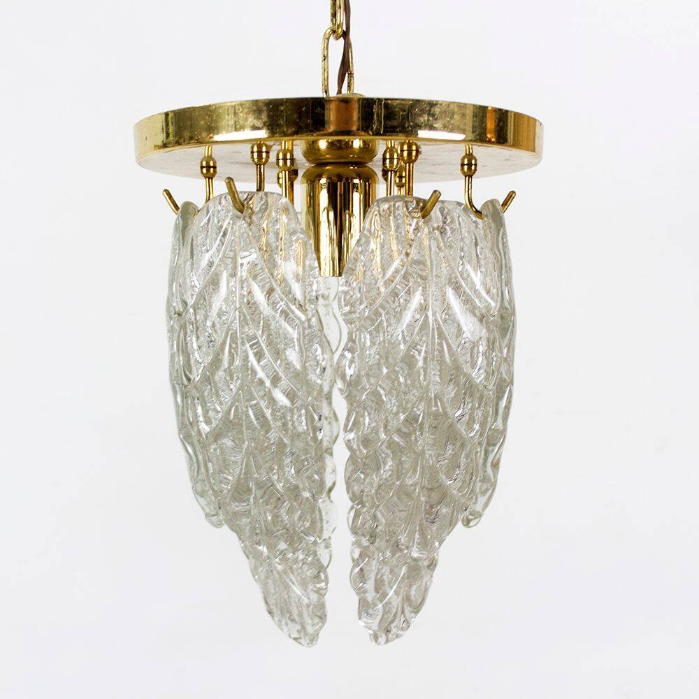 Italian Brass and Murano Glass Ceiling Lamp, 1970s