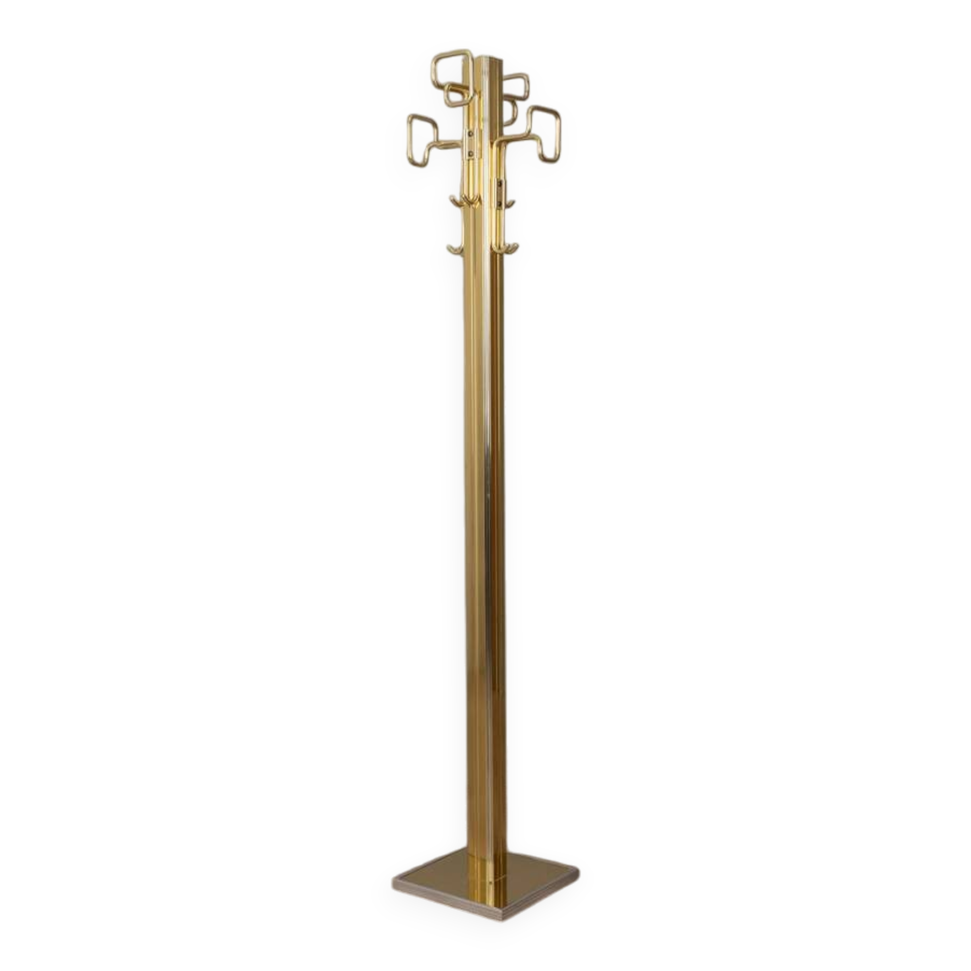 Vintage 80's floor coat rack in golden brass italian design