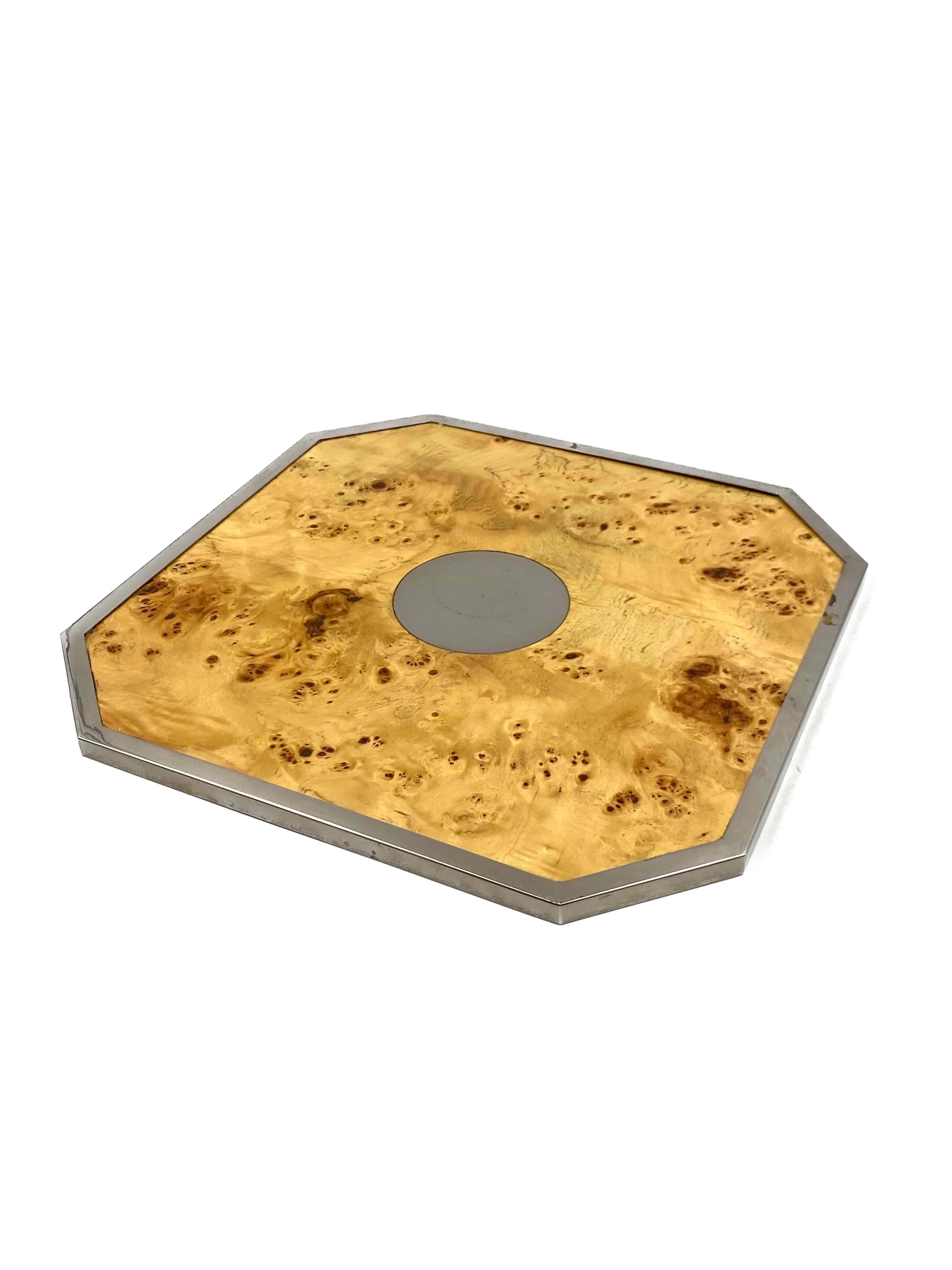 Tommaso Barbi, Hollywood regency burl wood tray, Italy 1970s