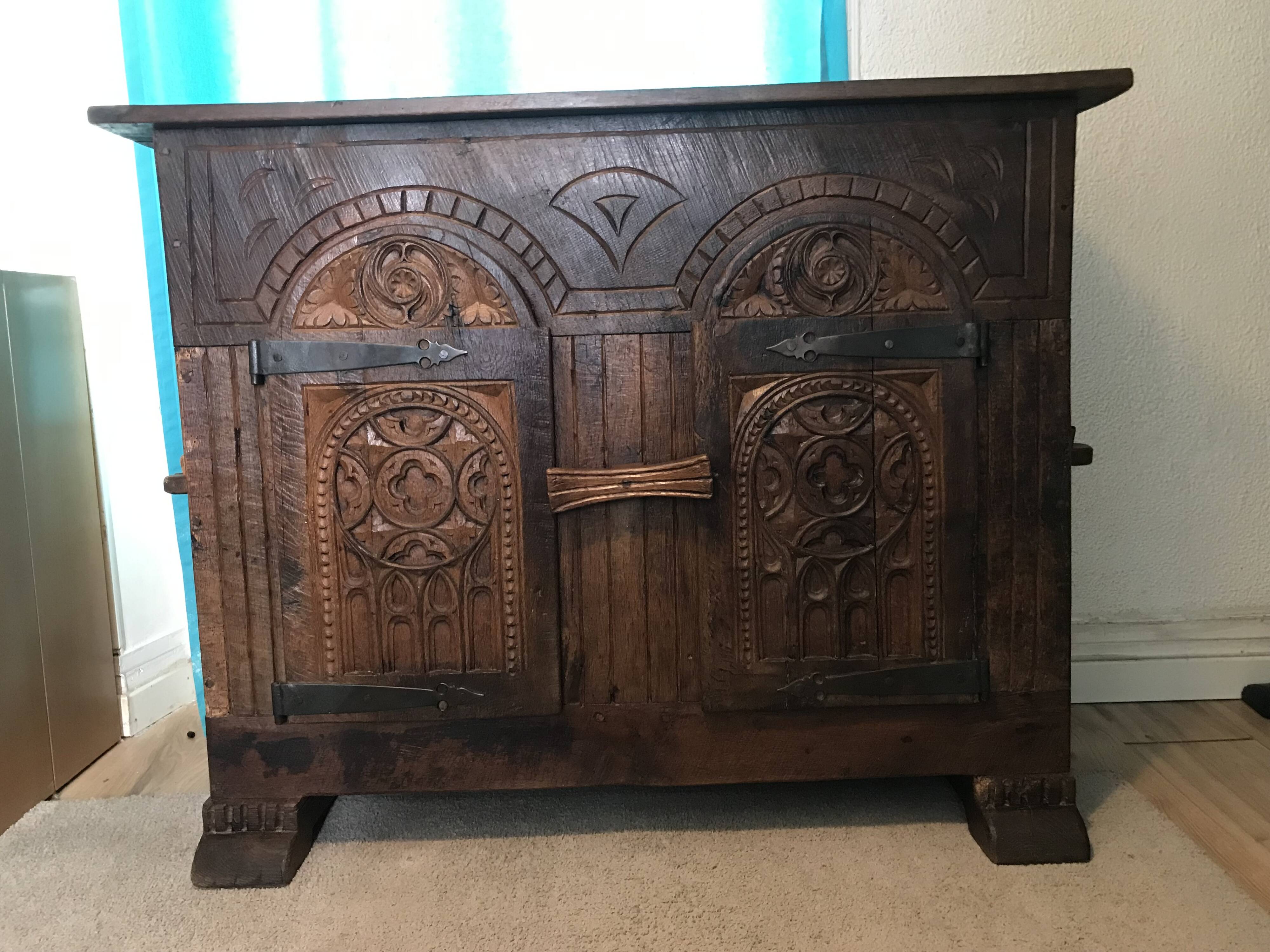 19th Century Neo-Gothic Sideboard / Chest in Solid Oak