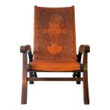 Inca design tooled leather armchair by Angel Pazmino, Ecuador 1970s