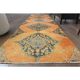 1970s Vintage Turkish Hand-Knotted Wool Cotton Orange Runner Rug 88x337