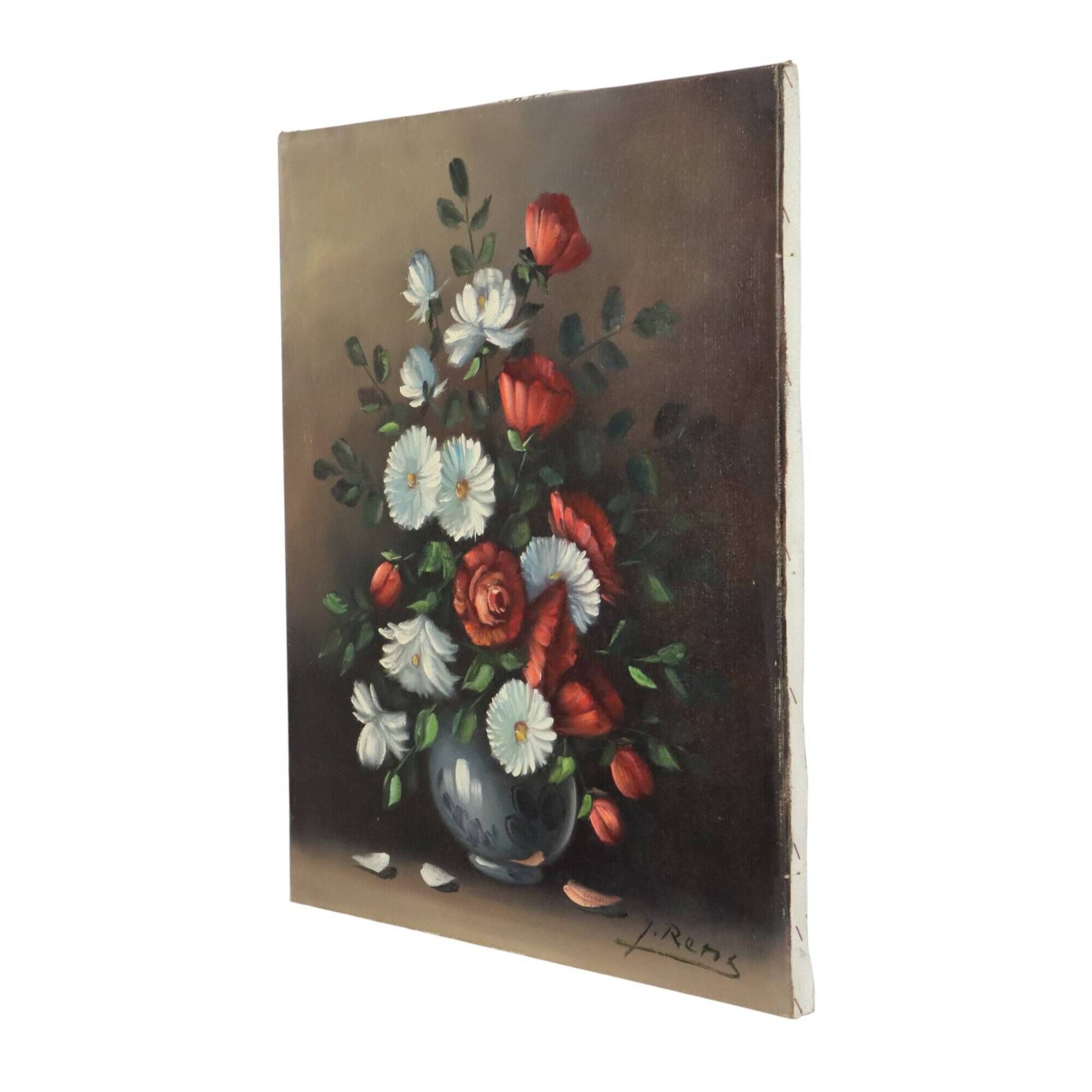 Vintage Floral Still Life Painting Signed J. Rems 60x50cm