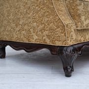 1950s, Danish 3-seater sofa, furniture velour, carved oak wood.