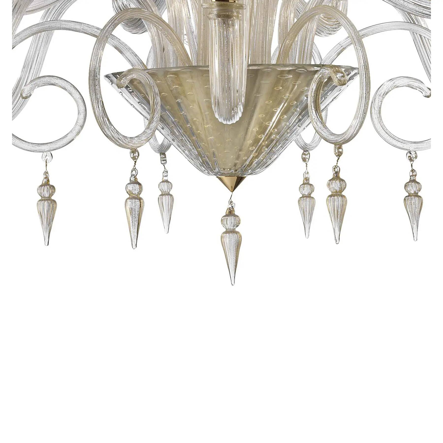 Grand Imperial “Rigadin” Murano Glass Chandelier in Transparent and Gold