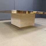Vintage belgochrom 23kt gold and travertine coffee table , 1970s