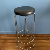 Pair of high bar chairs - chrome metal and Skai