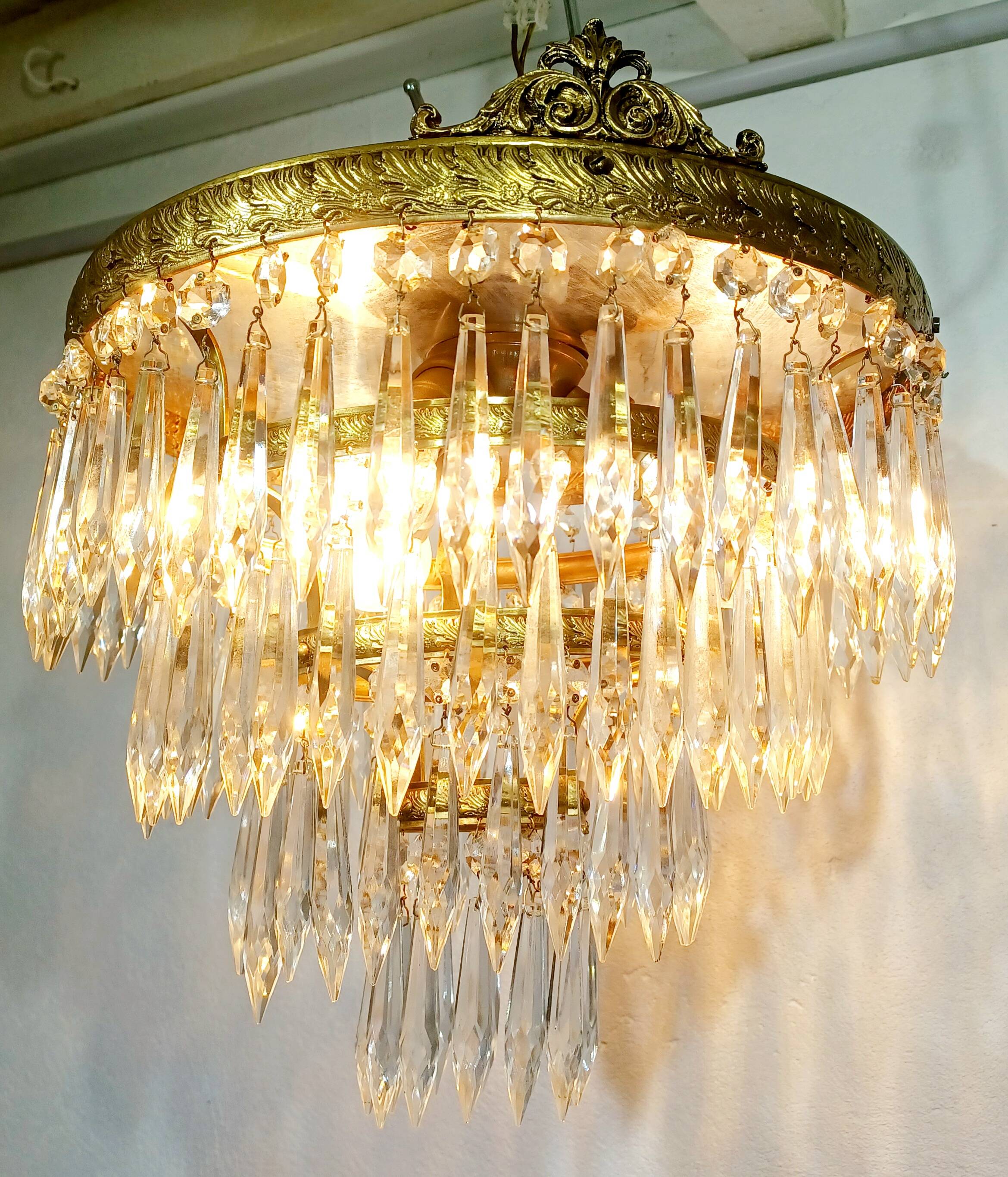 Plafonnier 3 lumières bronze cristal