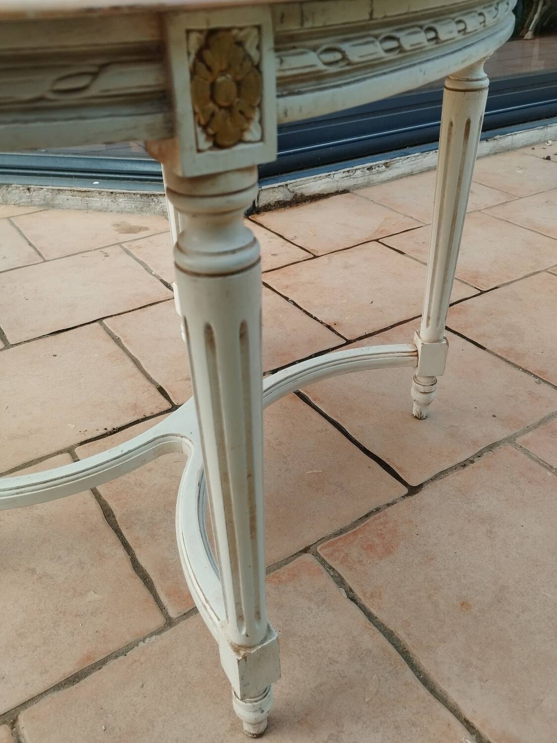 Antique Louis XVI style coffee table with marble top