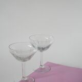Set of 4 large champagne glasses in engraved crystal, 1930